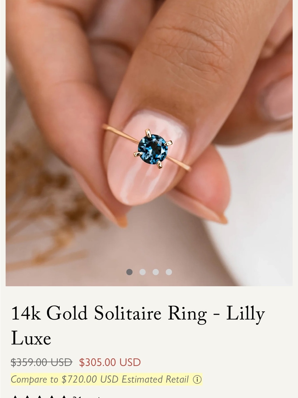 14k Gold Solitaire Ring with Blue Stone